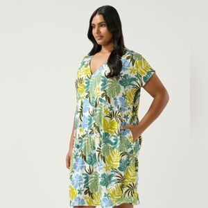 Estelle Tropical Print Dress 3X 24W Viscose Midi Pockets Boho